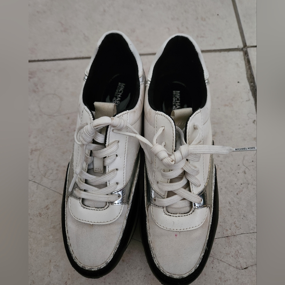 Michael Kors White Leather & Mesh Sneakers